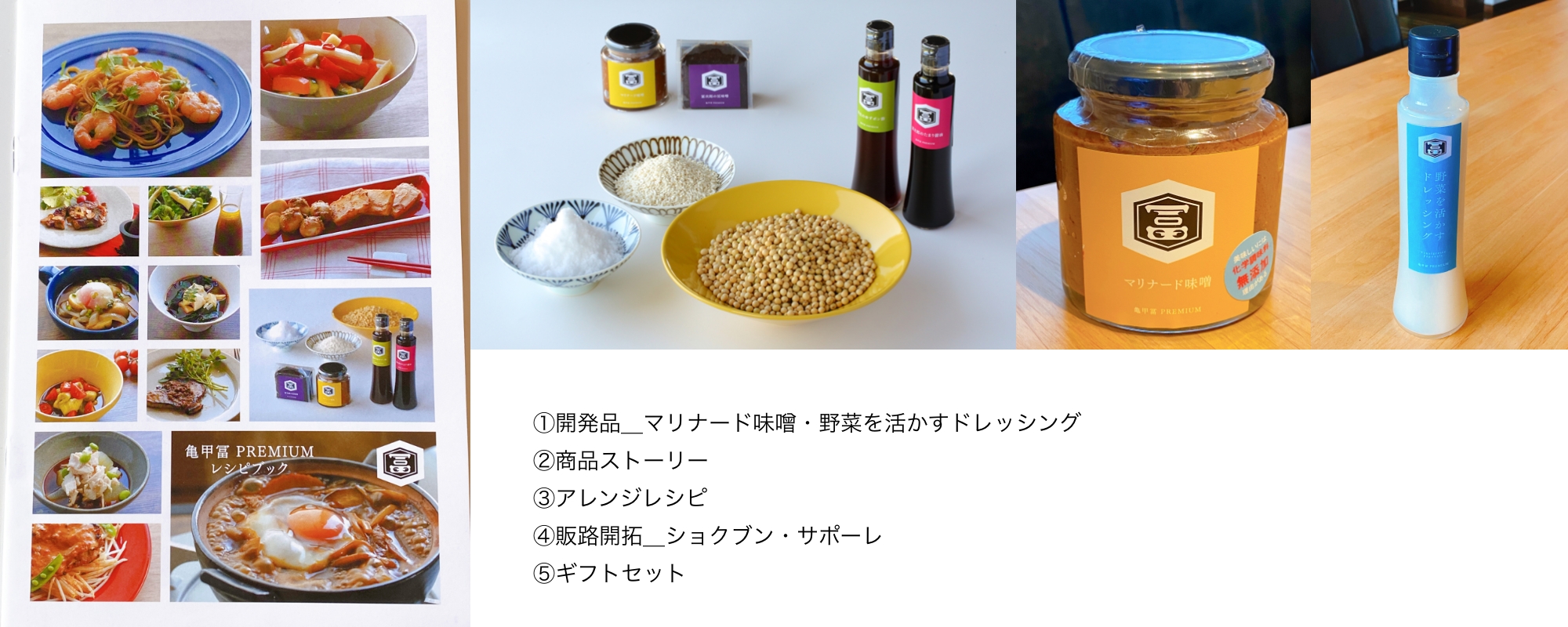 BRANDING『キッコウトミ』 ①開発品＿マリナード味噌・野菜を活かすドレッシング　②商品ストーリー　③アレンジレシピ　④販路開拓＿ショクブン・サポーレ　⑤ギフトセット　